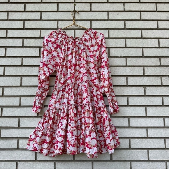 Barefoot Blonde Palm Beach Leilani Dress Pink White Floral Boho Tiered Rayon XS - Picture 11 of 15